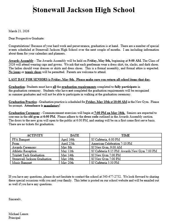 Senior Letter for 2026